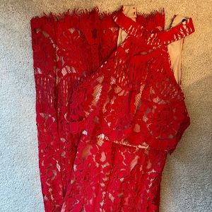 Red Lace Halter Jumpsuit (Lulu)
